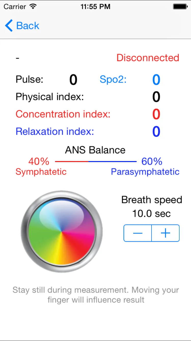 StressLocator 1.3 on iPhone showing the ANS Balance