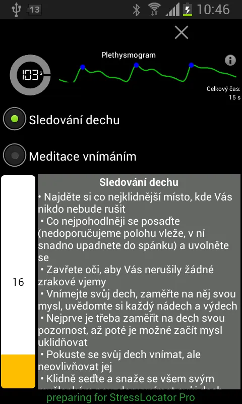 Obrazovka meditace v aplikaci StressLocator