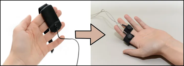 GSR sensor: the former plastic holder replaced by adjustable Velcro straps